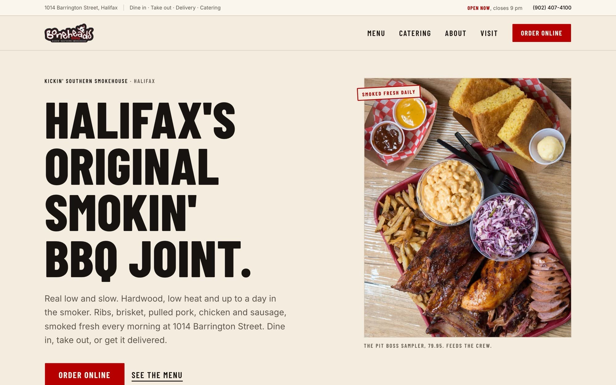 Boneheads BBQ website, a custom site built from scratch by Belair Creative